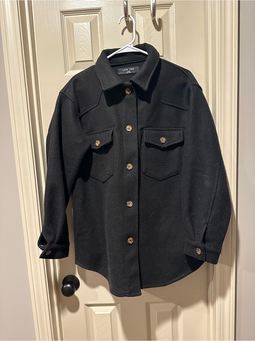 Love Tree Black Collared Shirt Jacket